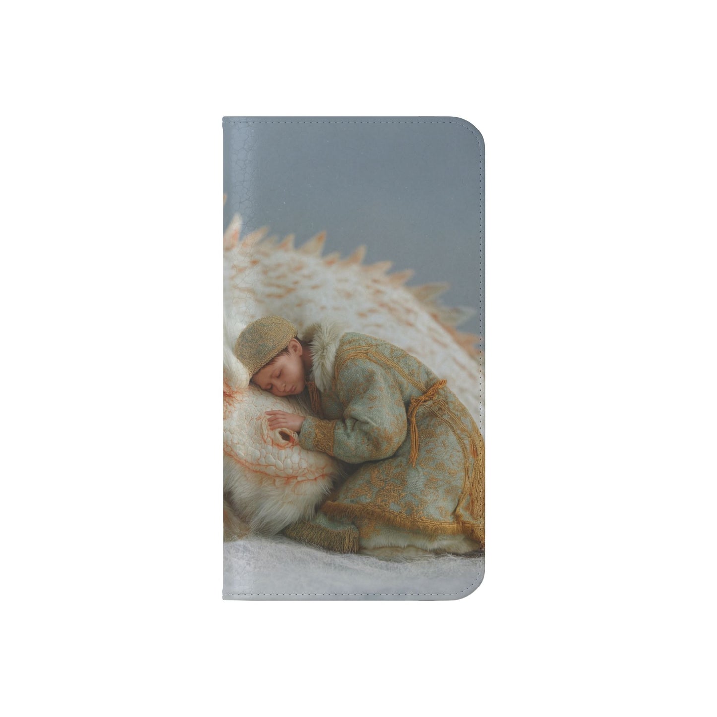 Sleeping Child and Dragon Flip Cases – Snowy Guardian Embrace