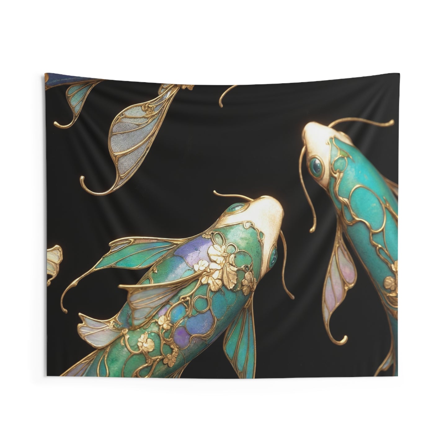 Art Nouveau Koi Indoor Wall Tapestries – Liquid Gold and Azure Dreamscape