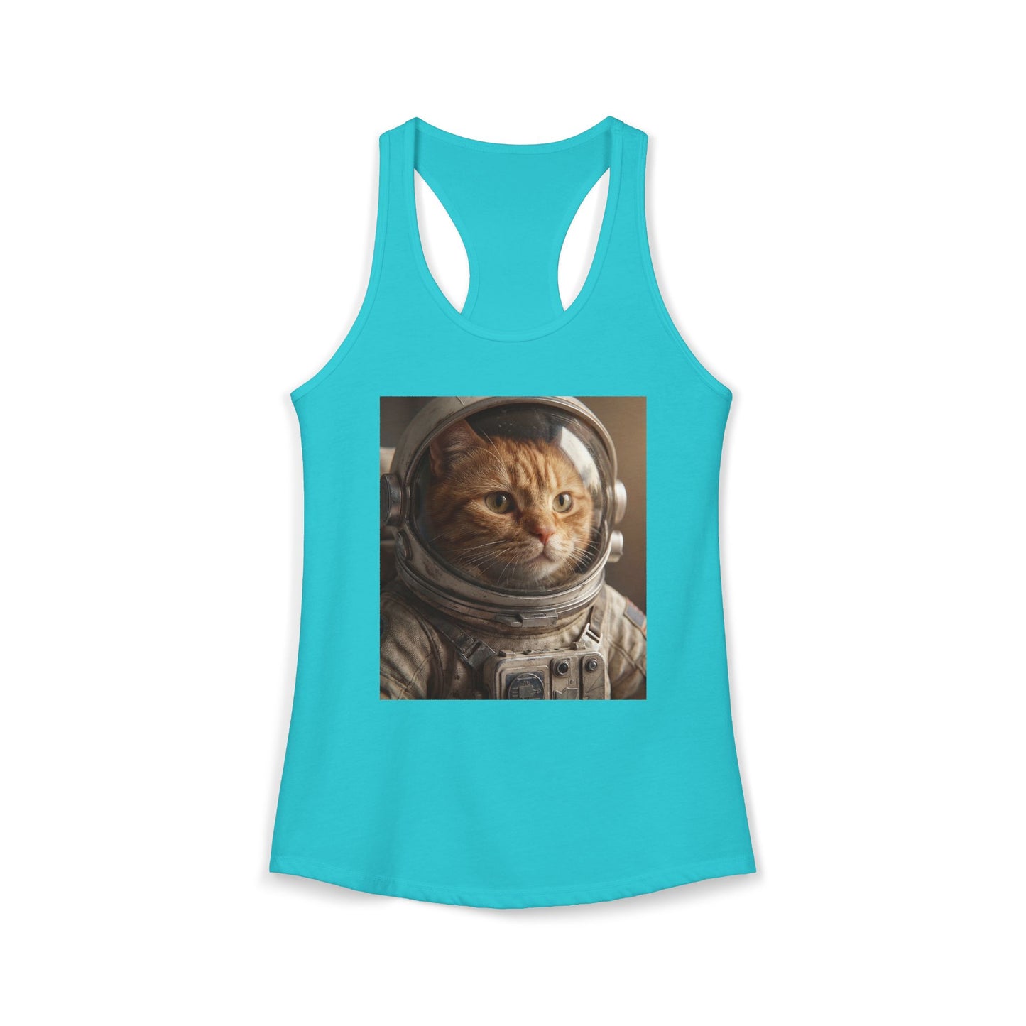 Astronaut Cat Women's Ideal Racerback Tank – Metallic Suit & Amber Eyes