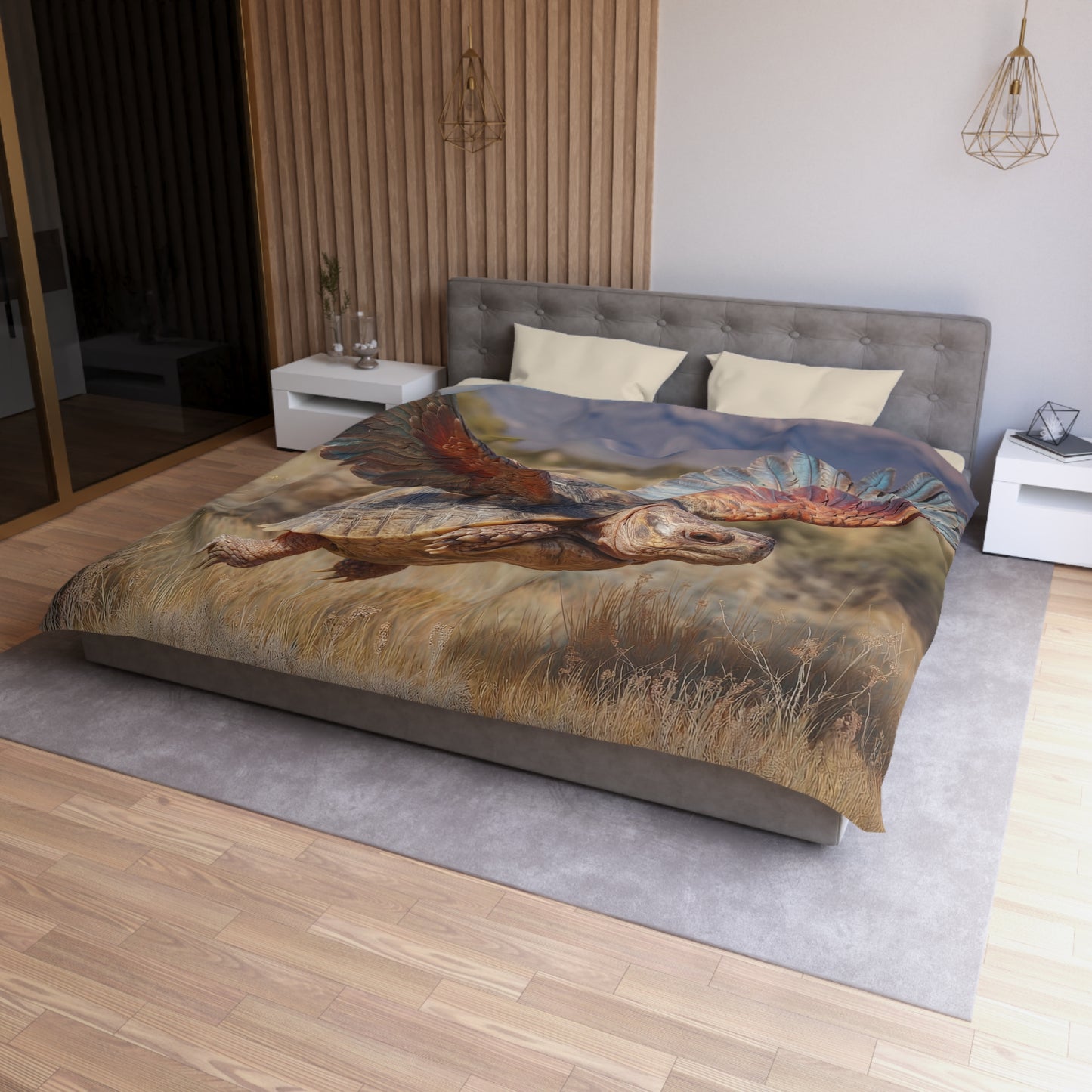 Winged Tortoise Microfiber Duvet Cover – Skybound Sanctuary Dreamscape