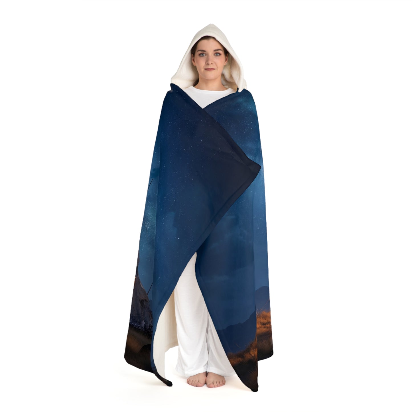 Starlit Sky Tent Hooded Sherpa Fleece Blanket – Warm Hearth Under the Milky Way