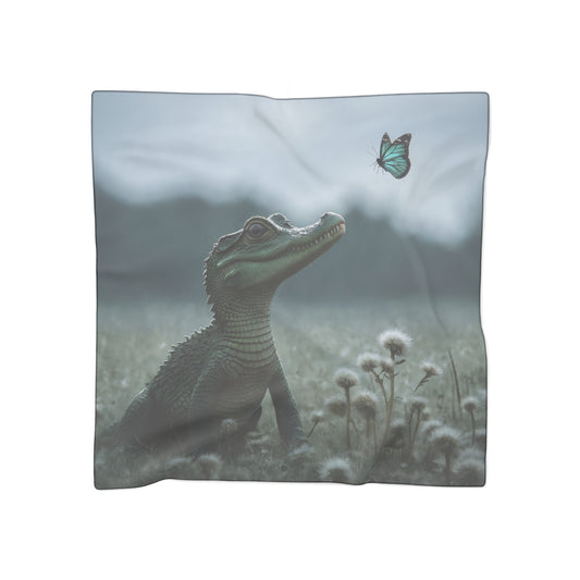 Curious Caiman Poly Scarf – Teal Butterfly Encounter