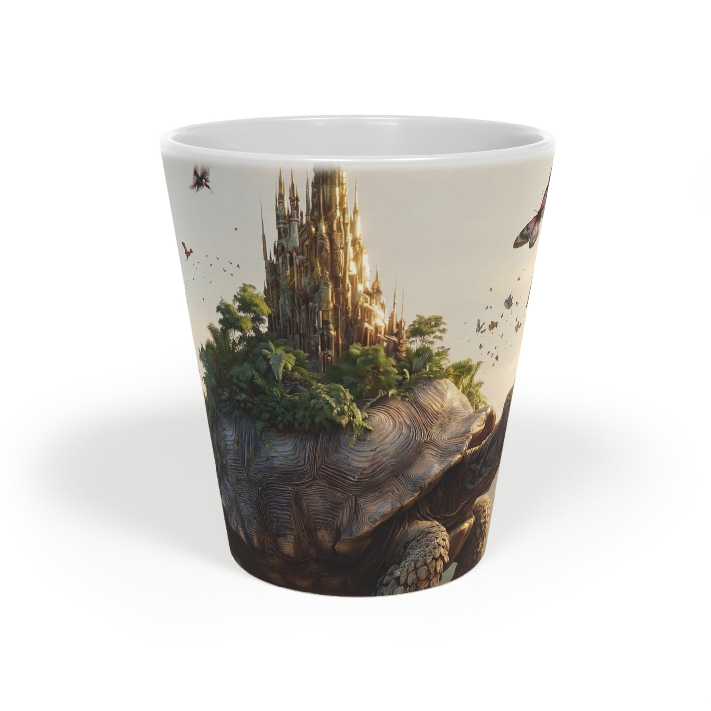Ancient Turtle Citadel Latte Mug – Sunlit Sanctuary Dreamscape