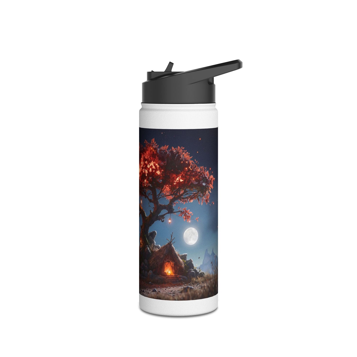 Whispering Ember Tree Water Bottle – Moonlit Campfire Sanctuary
