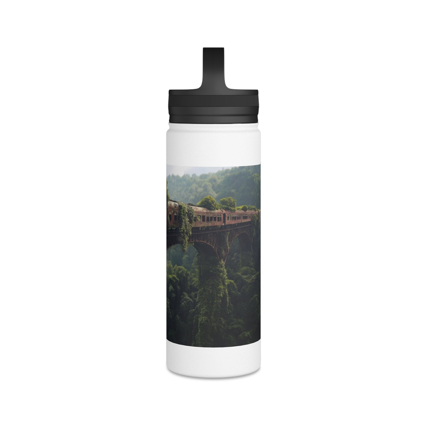Overgrown Train Bridge Water Bottle – Verdant Ruin Dreamscape