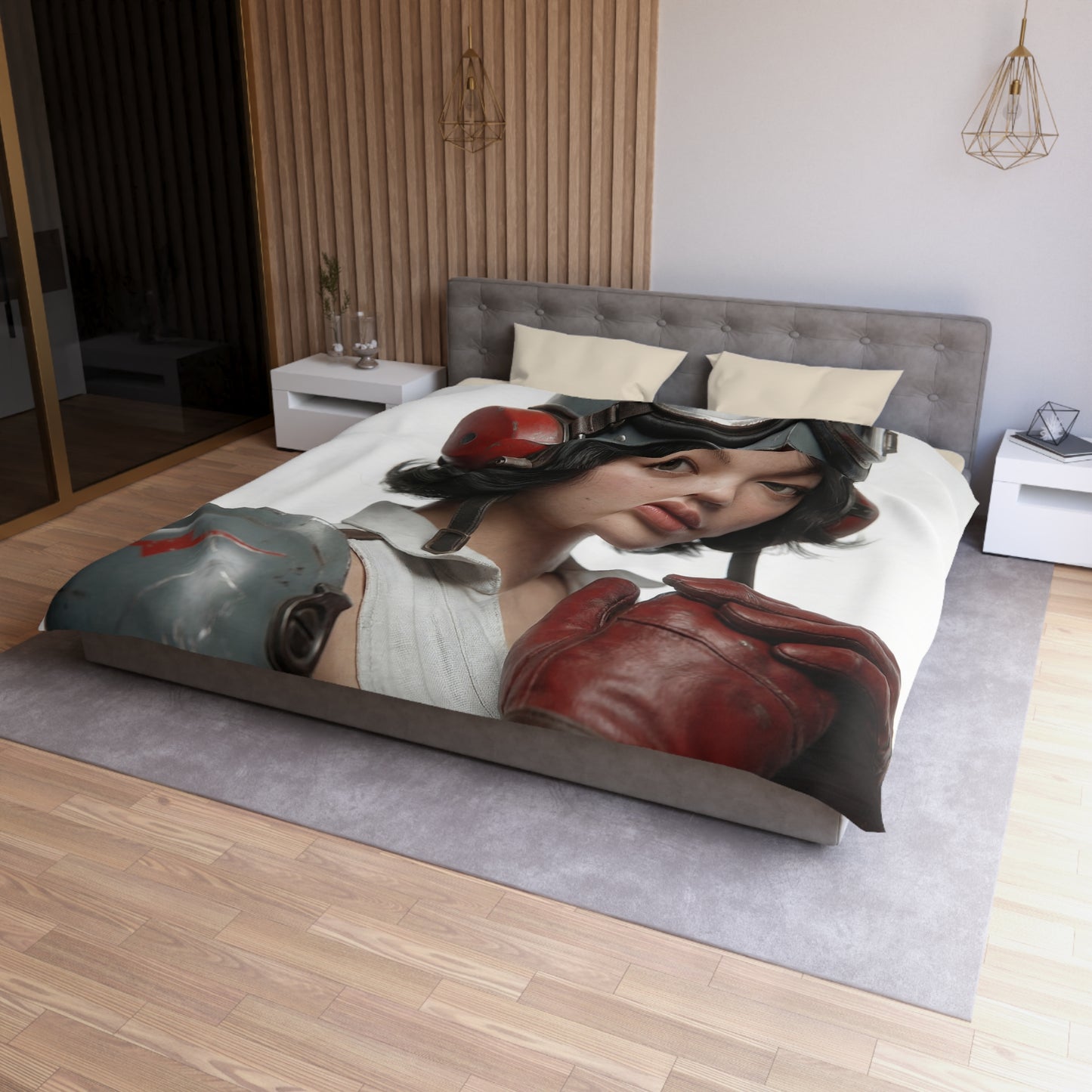 Aviator’s Gaze Microfiber Duvet Cover – Crimson Gloves and Skyward Resolve