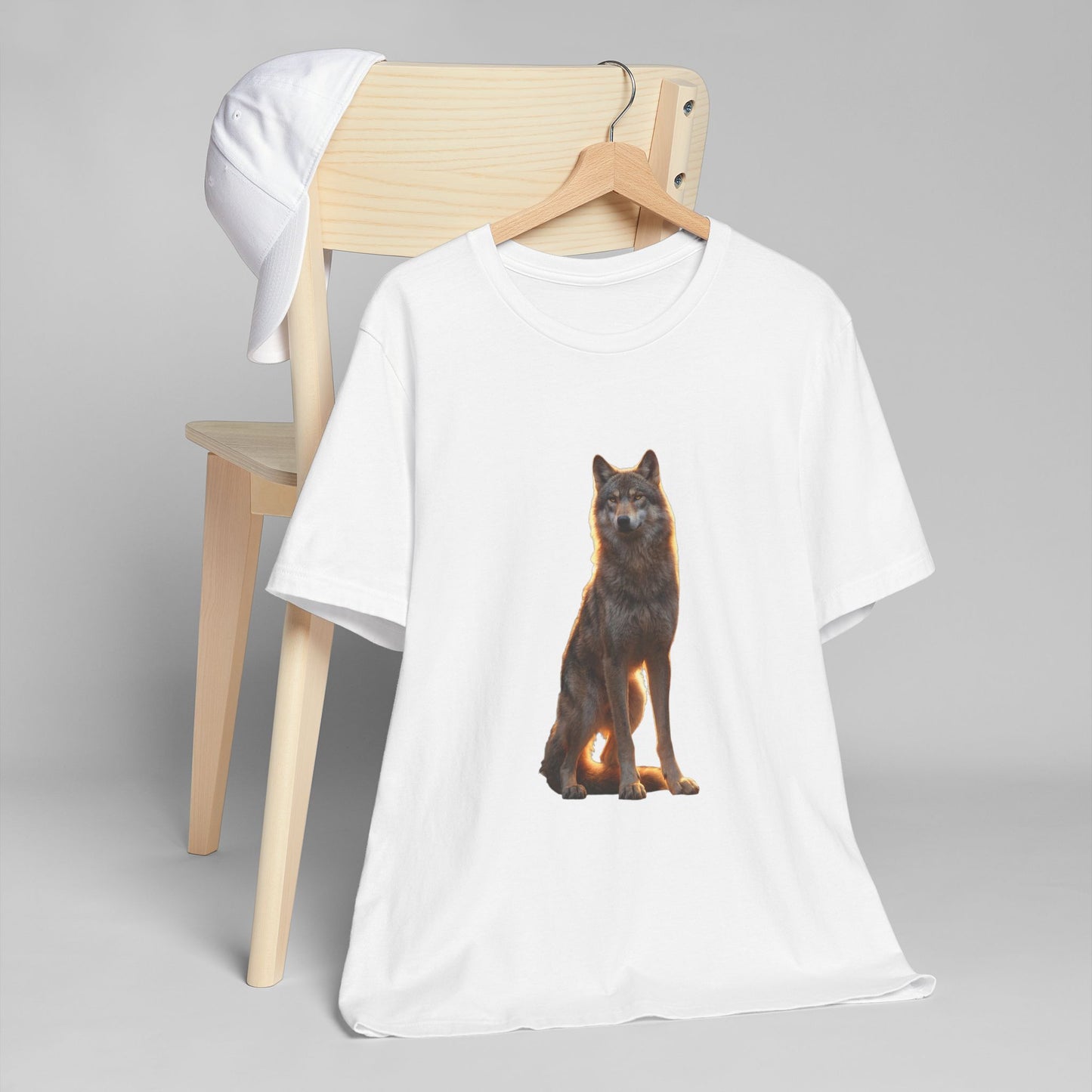 Sentinel Wolf Unisex Jersey T-Shirt – Golden Hour Guardian Portrait