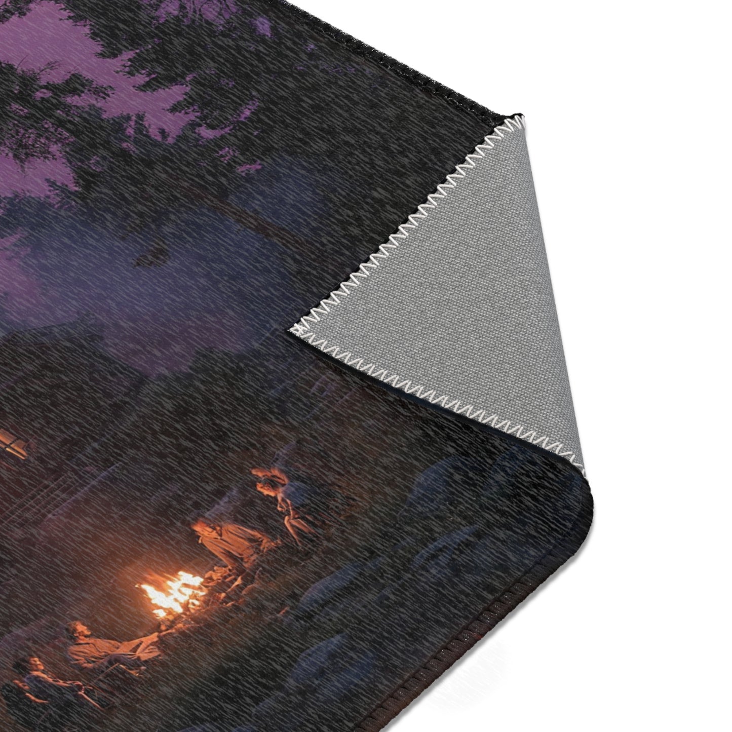 Whispering Pines Cabin Rug – Twilight Campfire Gathering