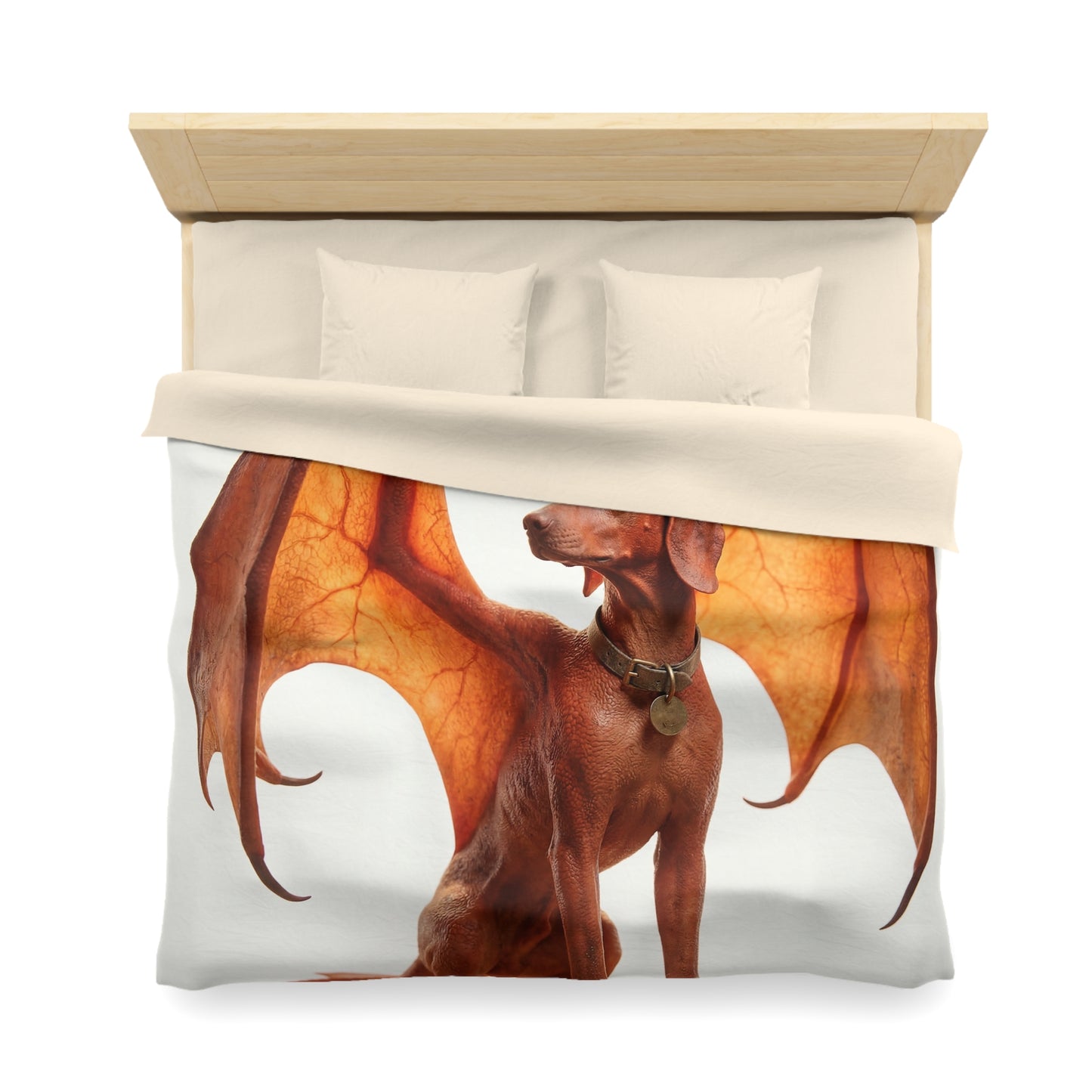 Winged Canine Guardian Microfiber Duvet Cover – Amber Flight Dreamscape
