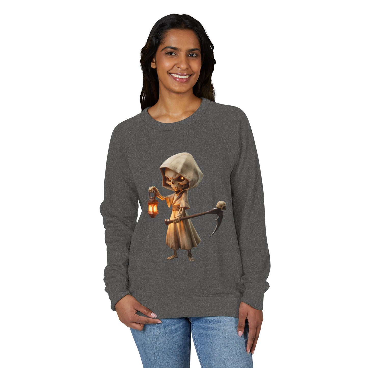 Lantern-Bearing Skeleton Hoodie – Warm Glow Guardian Crewneck