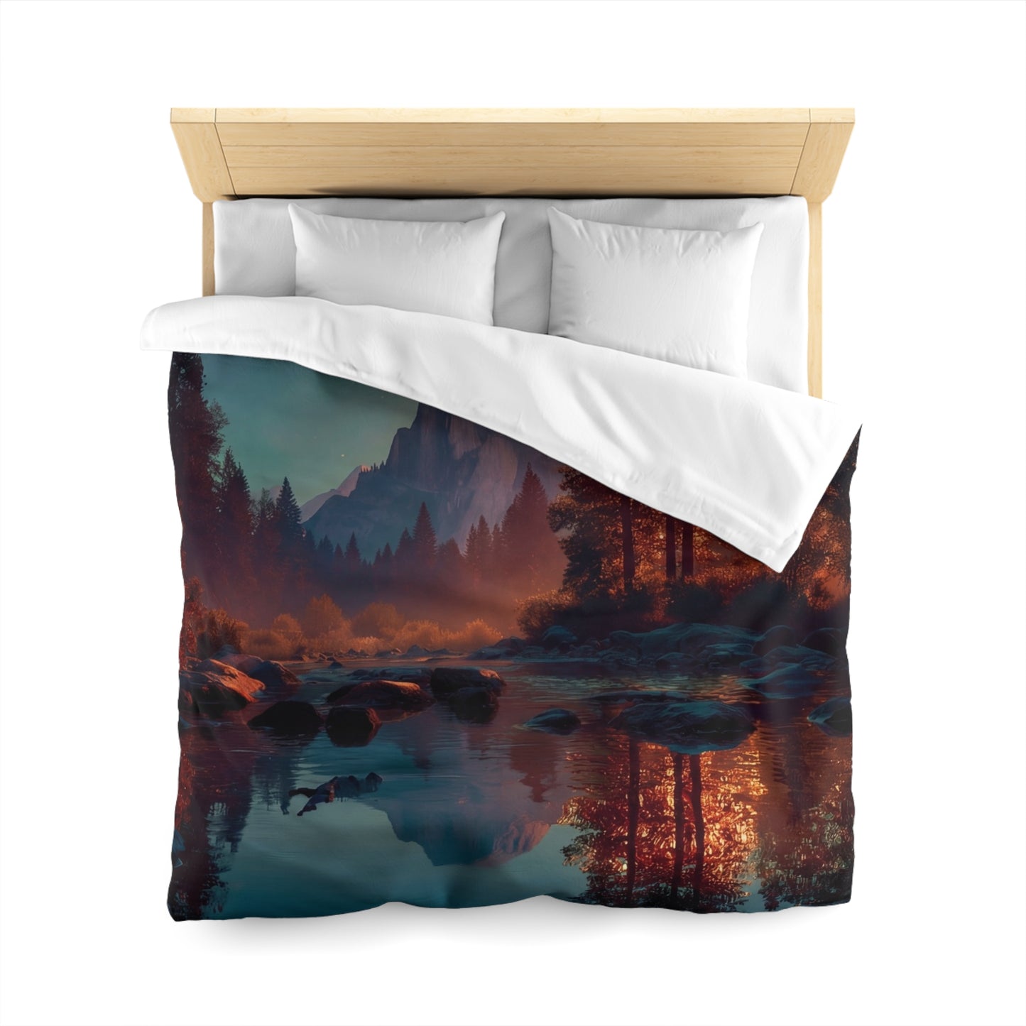 Starlit River Valley Microfiber Duvet Cover – Half Dome’s Twilight Reflection