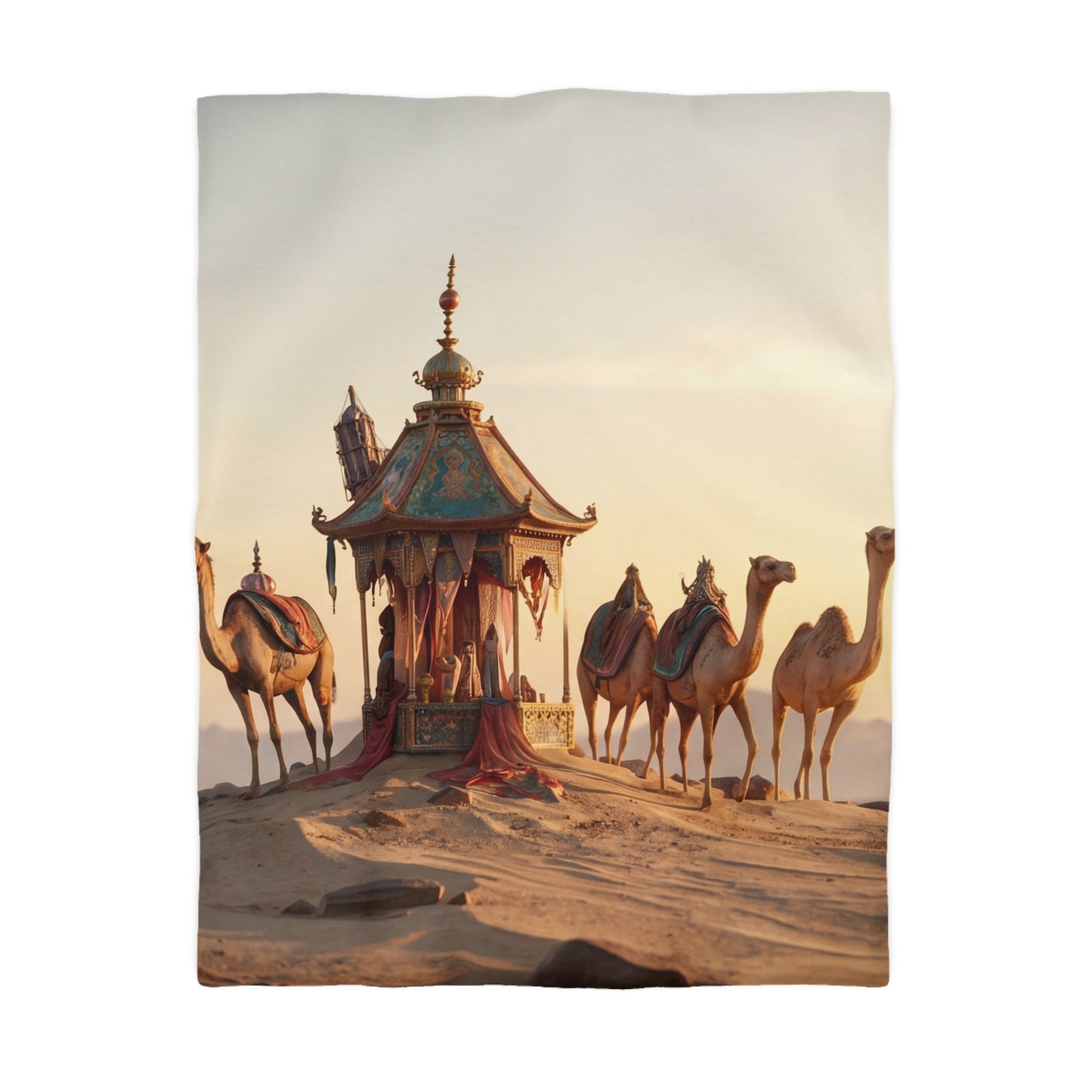 Desert Mirage Duvet Cover – Golden Dunes & Ornate Caravan