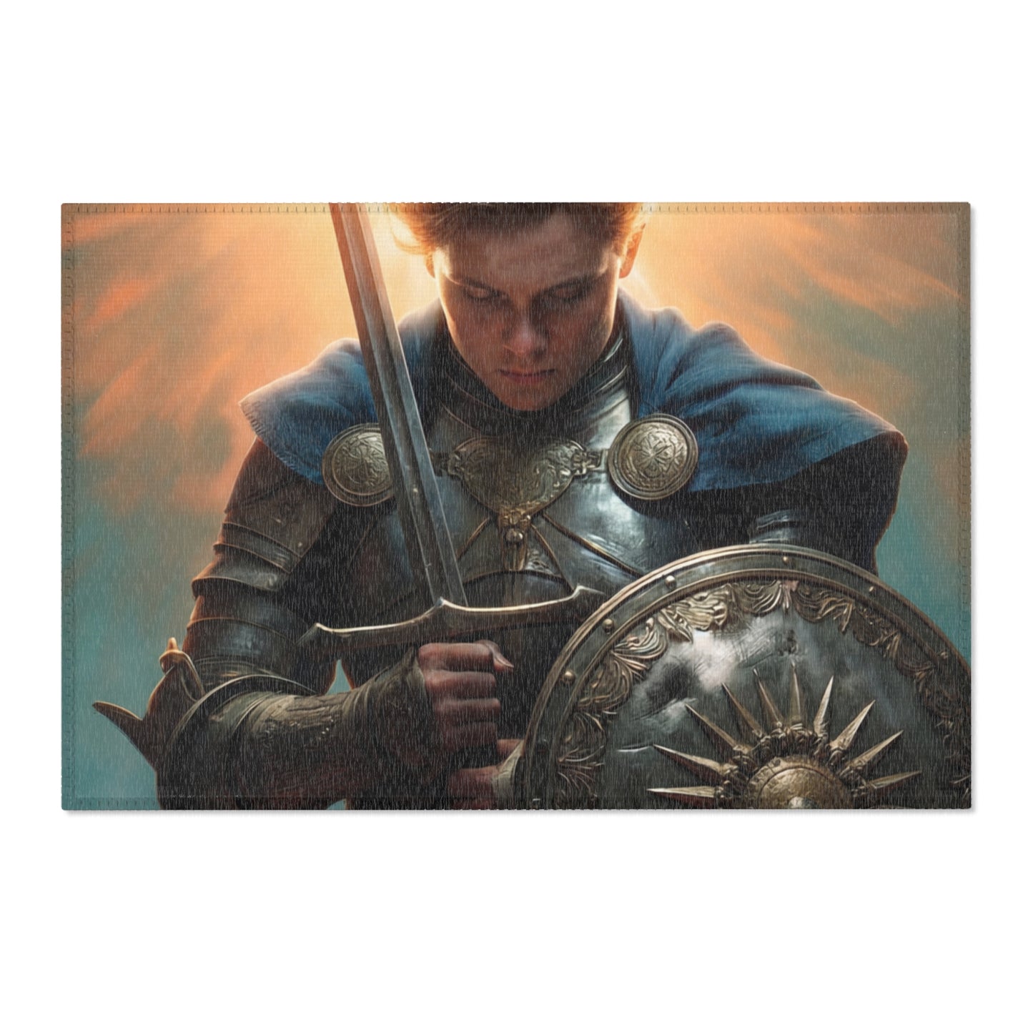 Dawn-Kissed Sentinel Area Rug – Armor of the Sunlit Quest