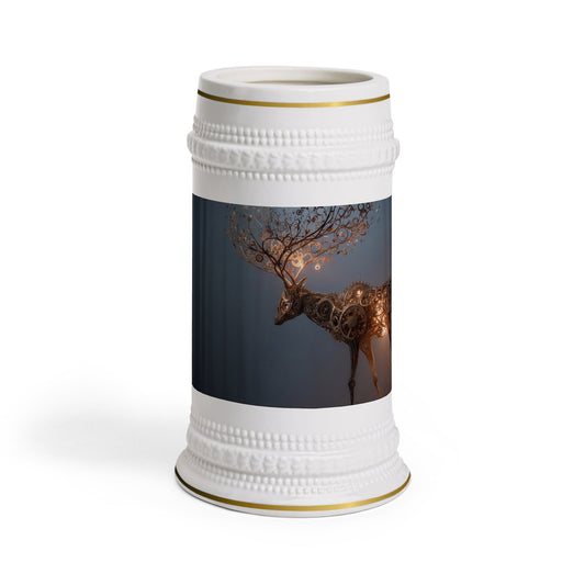 Gear-Hearted Stag Stein Mug – Clockwork Forest Guardian Ceramic Steiner