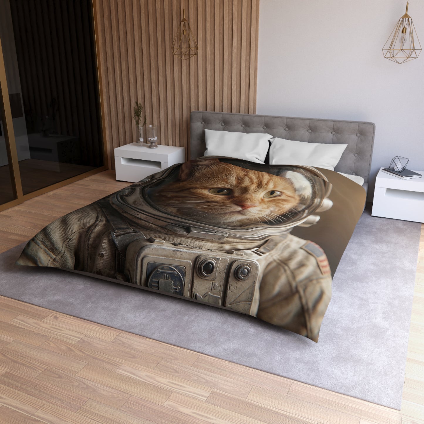 Astronaut Cat Microfiber Duvet Cover – Warm Glow in the Cosmos