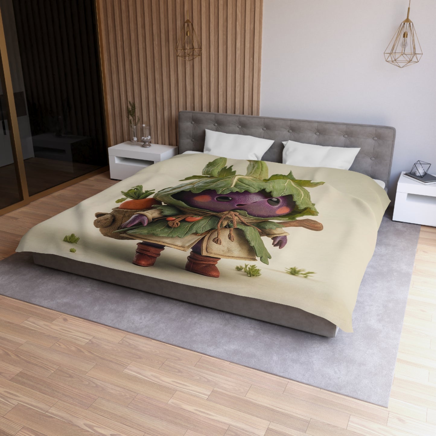 Purple Eggplant Guardian Microfiber Duvet Cover – Leaf-Crowned Harvest Scout