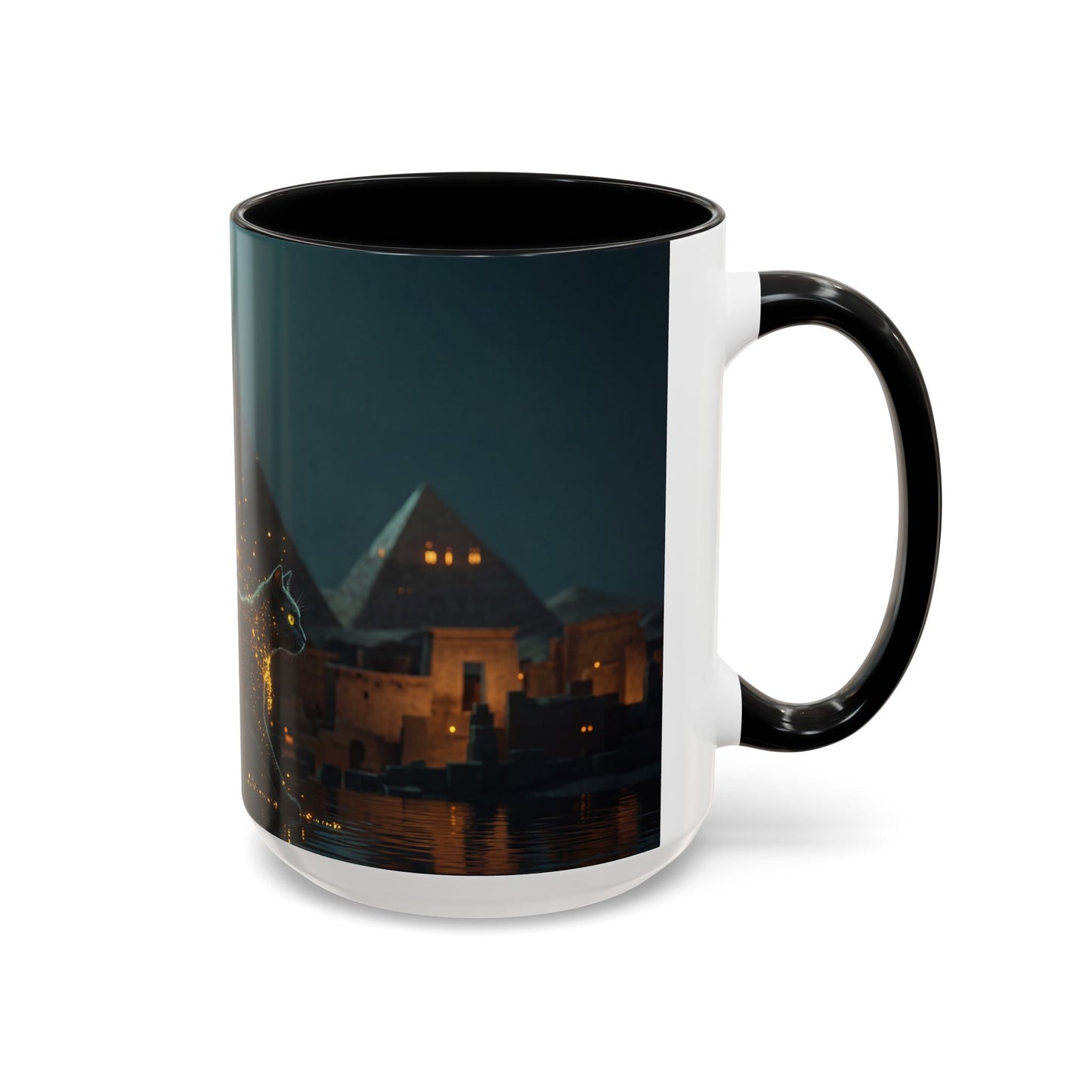Pharaoh Cat Accent Coffee Mug (11, 15oz) – Golden Stardust Nile Sentinel