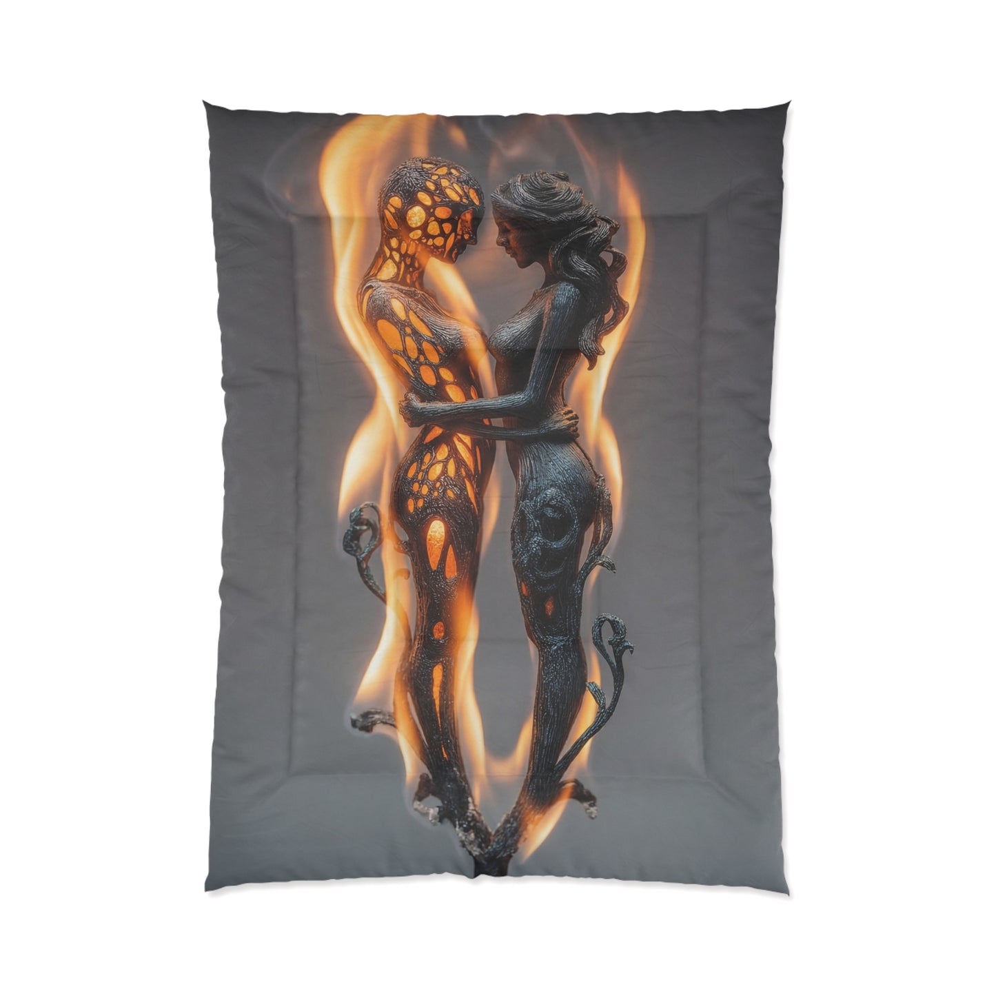 Flamebound Lovers Comforter – Intertwined Souls in Ember Glow