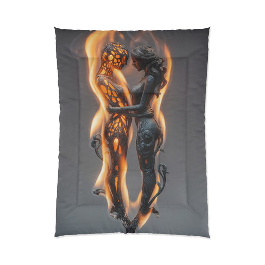 Flamebound Lovers Comforter – Intertwined Souls in Ember Glow