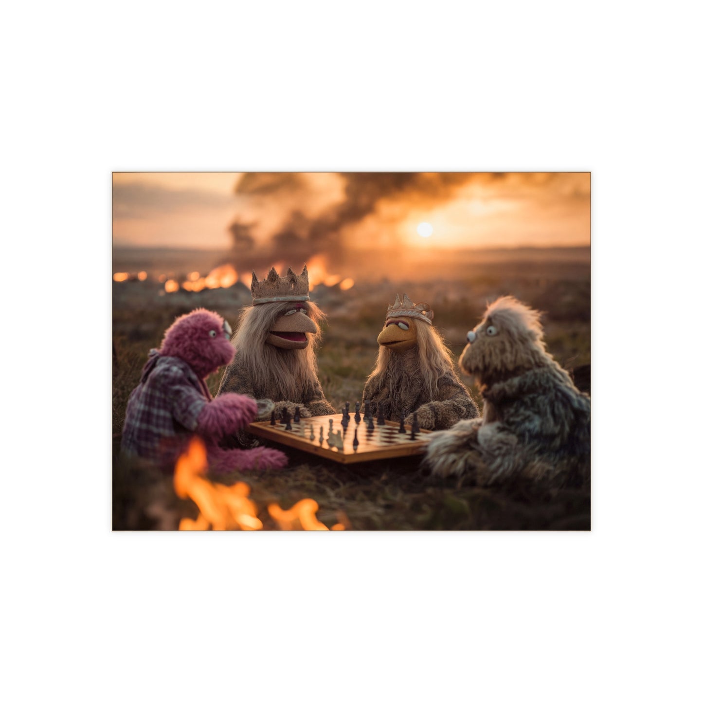 Royal Muppet Chess Duel Ceramic Photo Tile – Sunset Gambit on the Battlefield