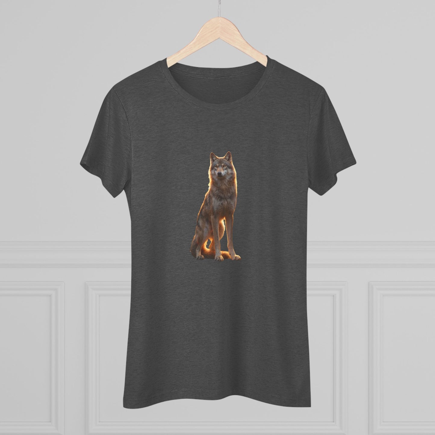 Golden Hour Wolf Women's Triblend Tee – Sentinel in Warm Twilight Light