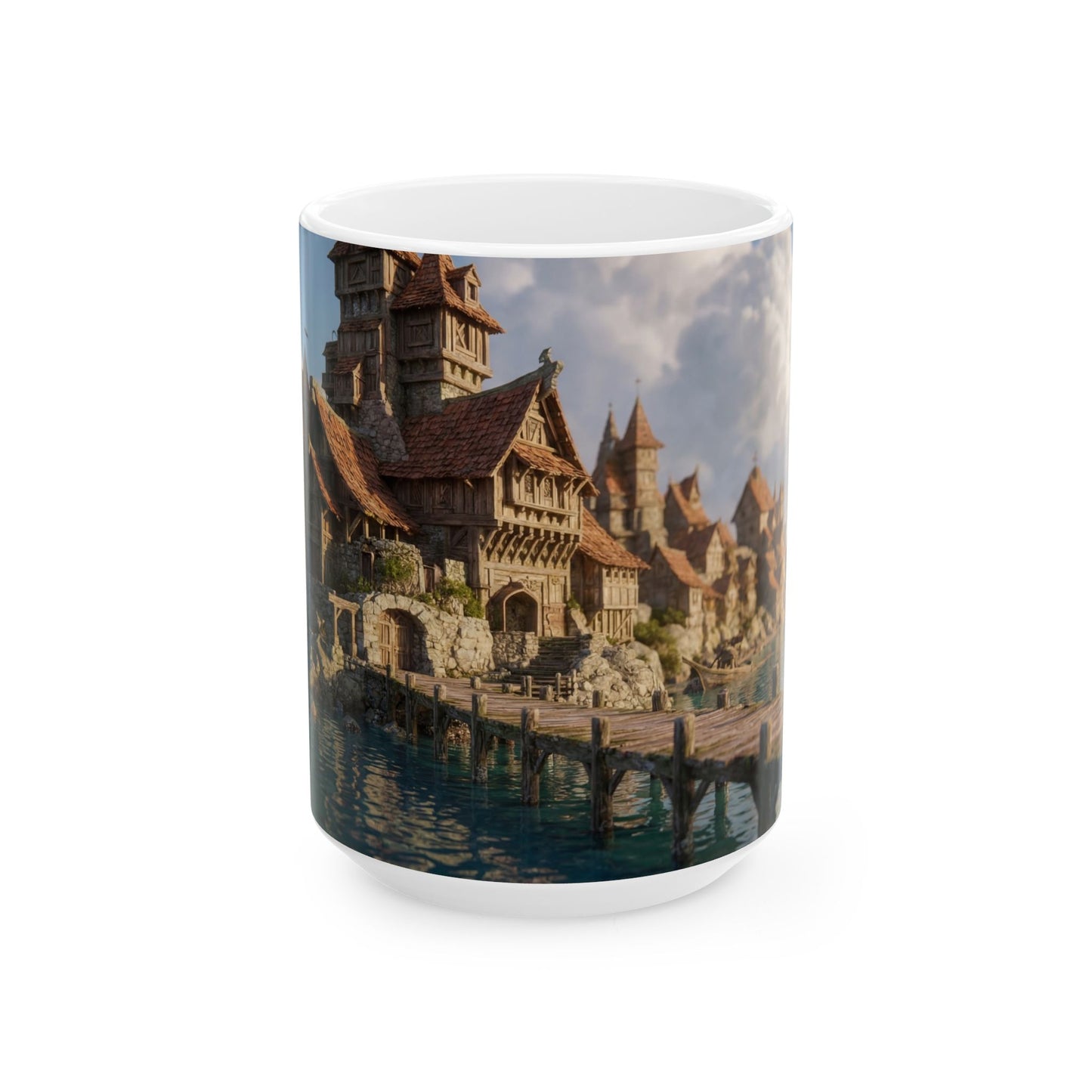 Coastal Viking Village Ceramic Mug – Sunset Harbor Whispers (11oz, 15oz)