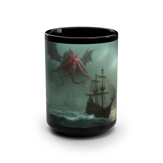 Leviathan Winged Kraken Black Mug, 15oz – Storm-Breaking Guardian of the Dark Sea