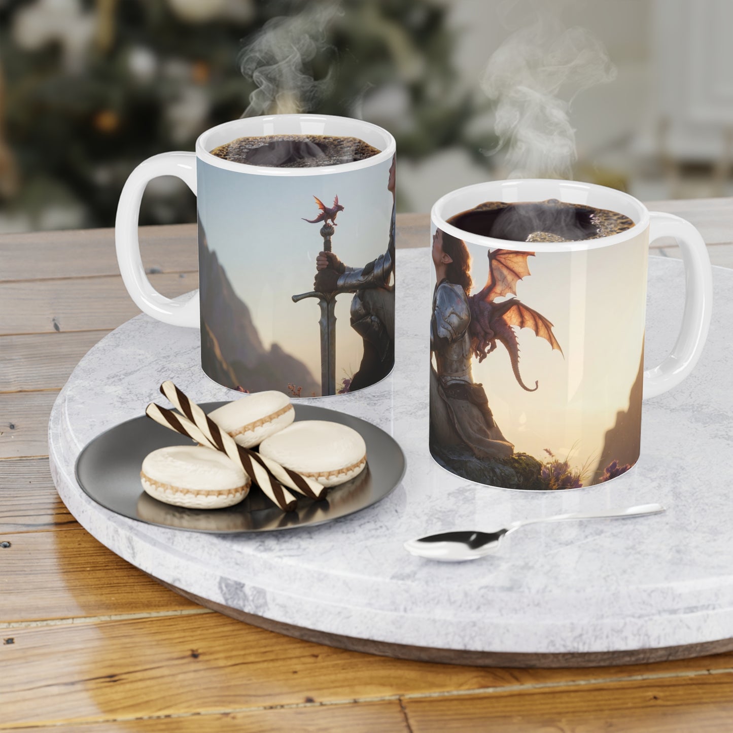 Dragon Knight Ceramic Mugs (11oz\15oz\20oz) – Sunset Sentinel with Wings