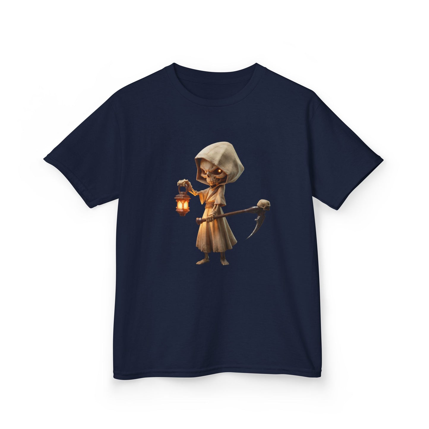 Lantern-Bearing Grim Reaper Kids Heavy Cotton™ Tee – Chibi Guardian of Twilight