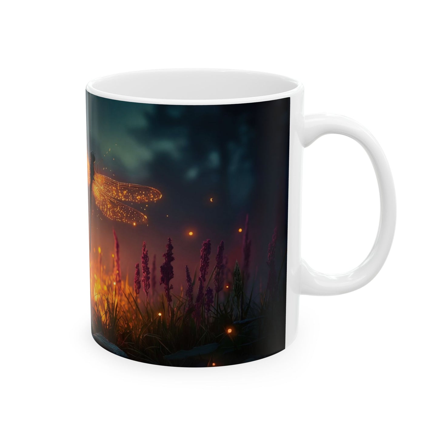 Glowing Dragonfly Ceramic Mug – Twilight Meadow Dreamscape