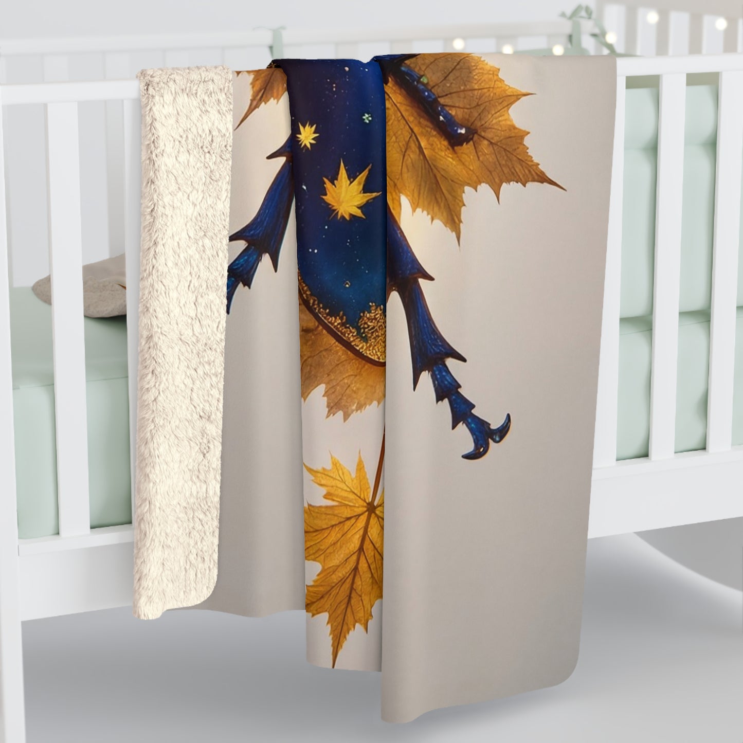 Moonhorn Beetle Sherpa Fleece Blanket – Indigo Starlight Autumn Guardian
