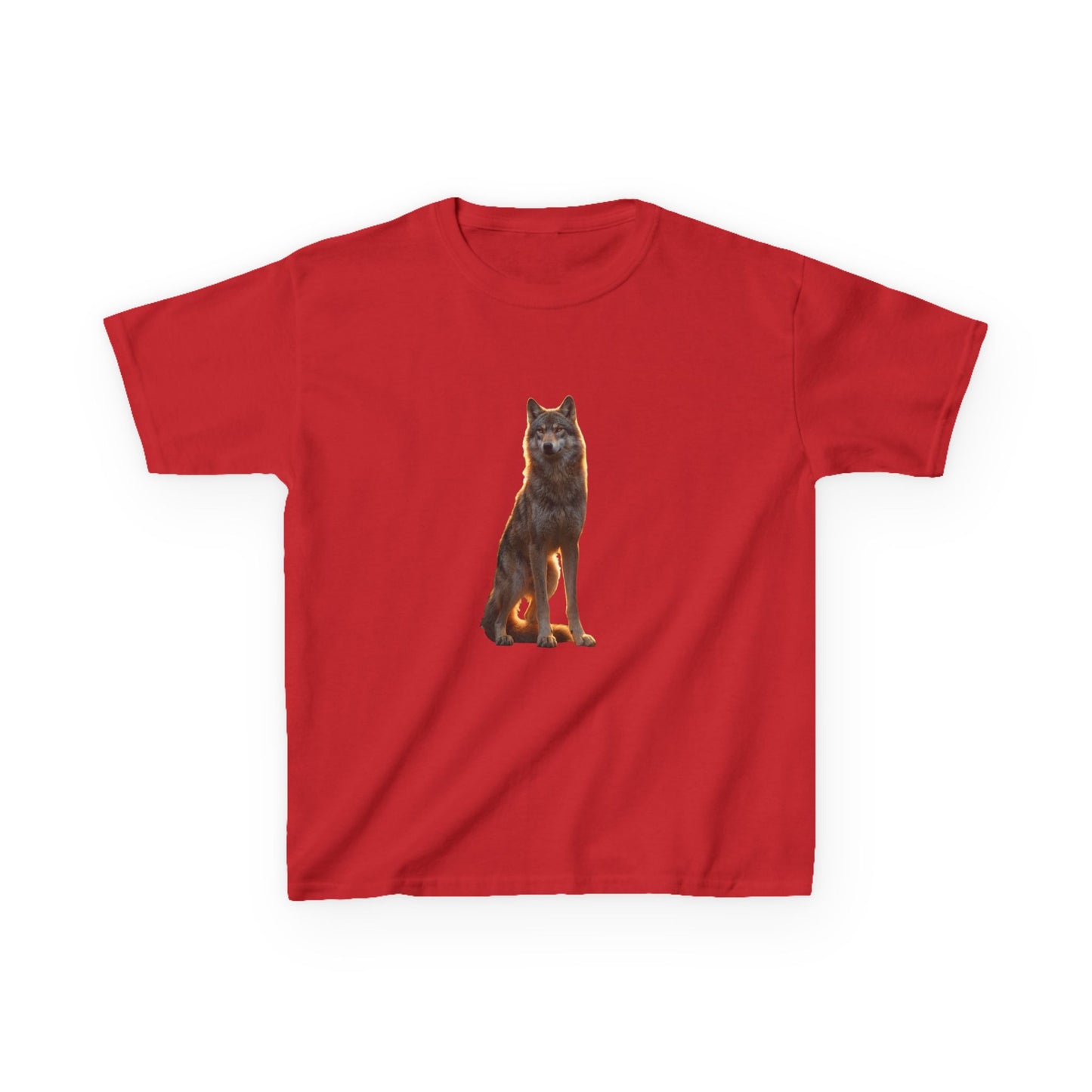 Sunlit Wolf Kids Heavy Cotton™ Tee – Golden Sentinel Portrait