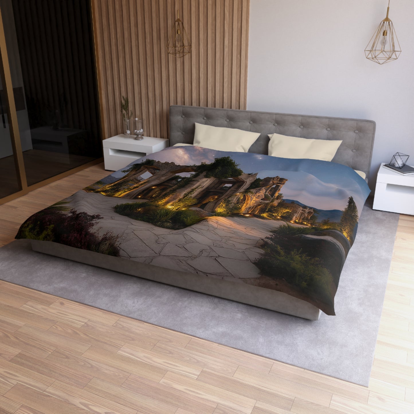 Starlit Ruins Microfiber Duvet Cover – Where Nature Reclaims the Night