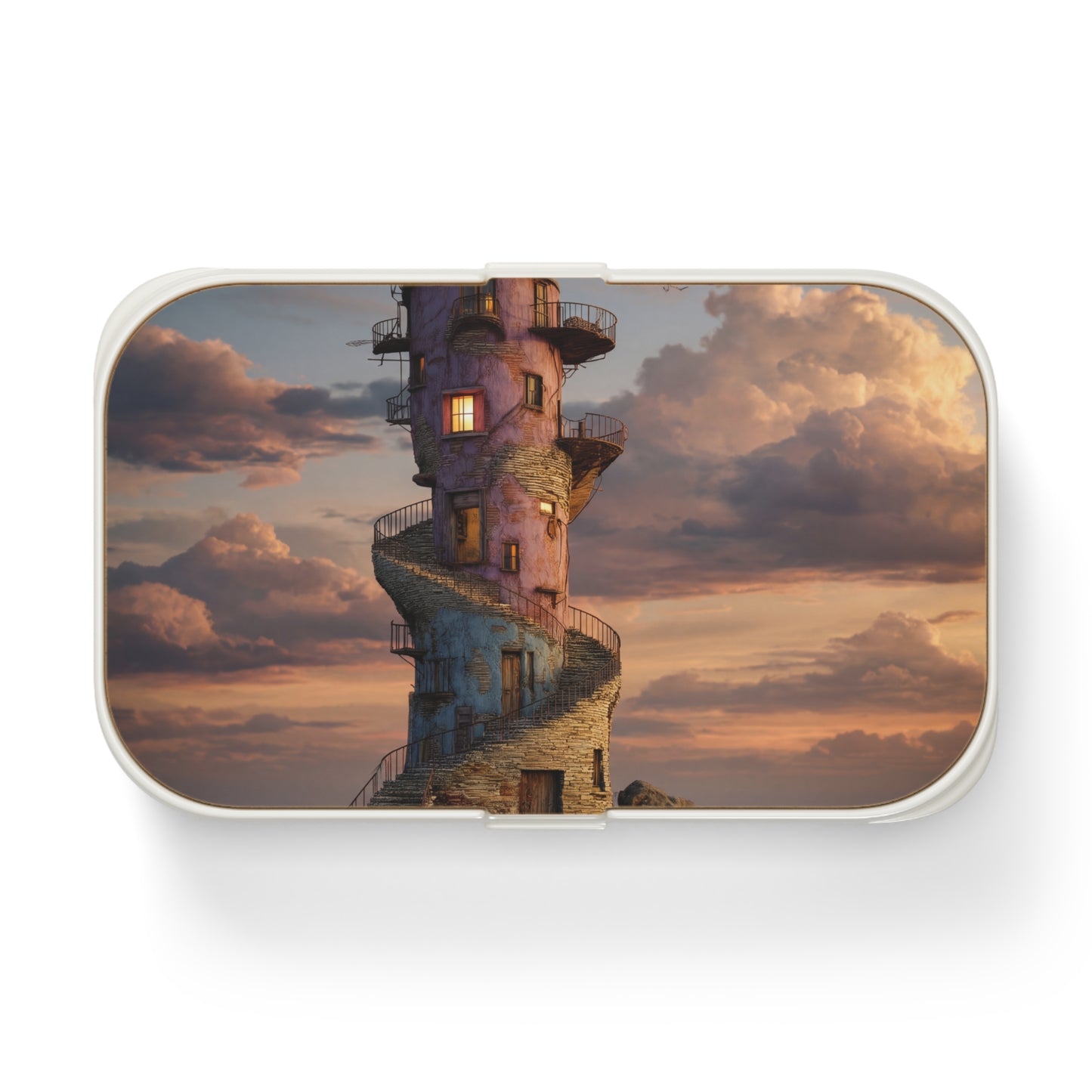 Abandoned Lighthouse Bento Lunch Box – Sunset Sentinel on the Shore