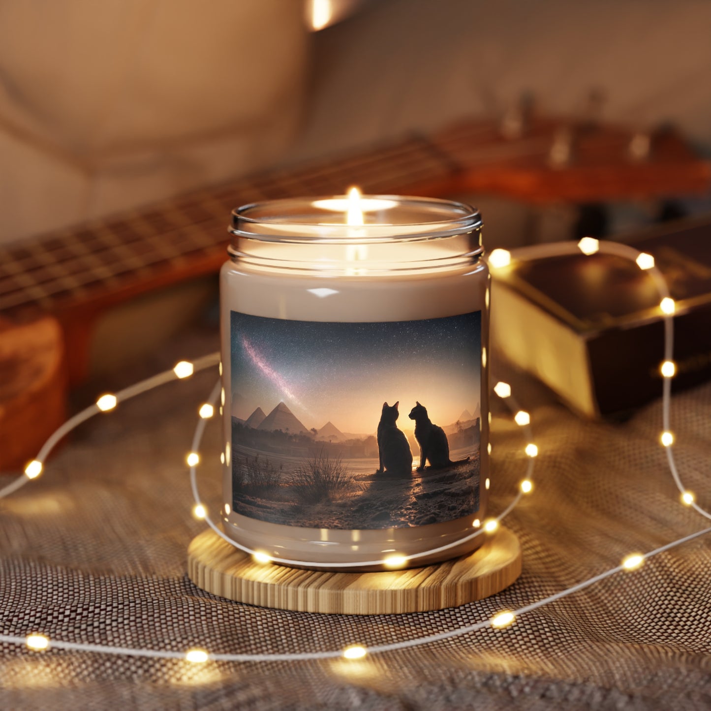 Star-Struck Feline Scented Soy Candles with White Lid, 9oz – Pyramids Under Milky Way Glow