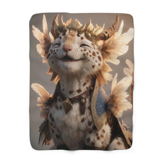 Regal Winged Cat Sherpa Fleece Blanket – Sunlit Crown & Feathered Majesty