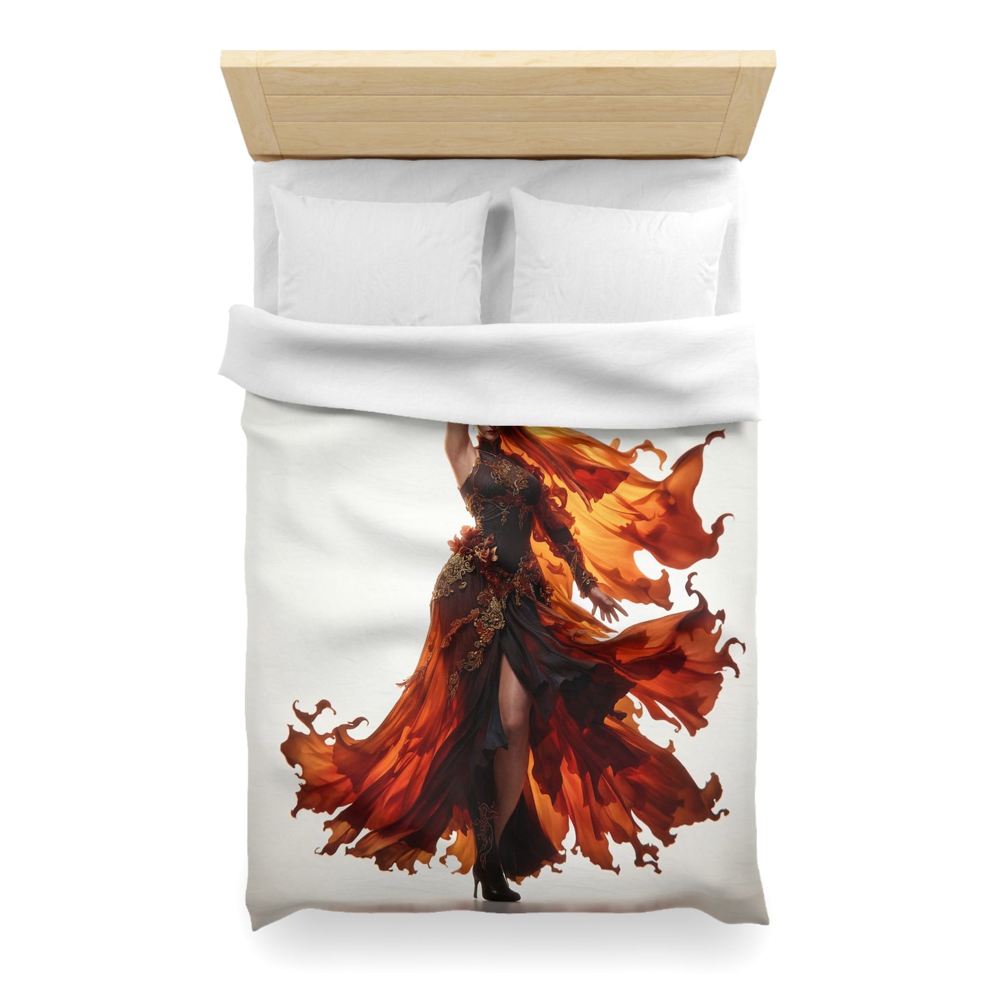 Crimson Phoenix Dancer Microfiber Duvet Cover – Flame-Woven Grace
