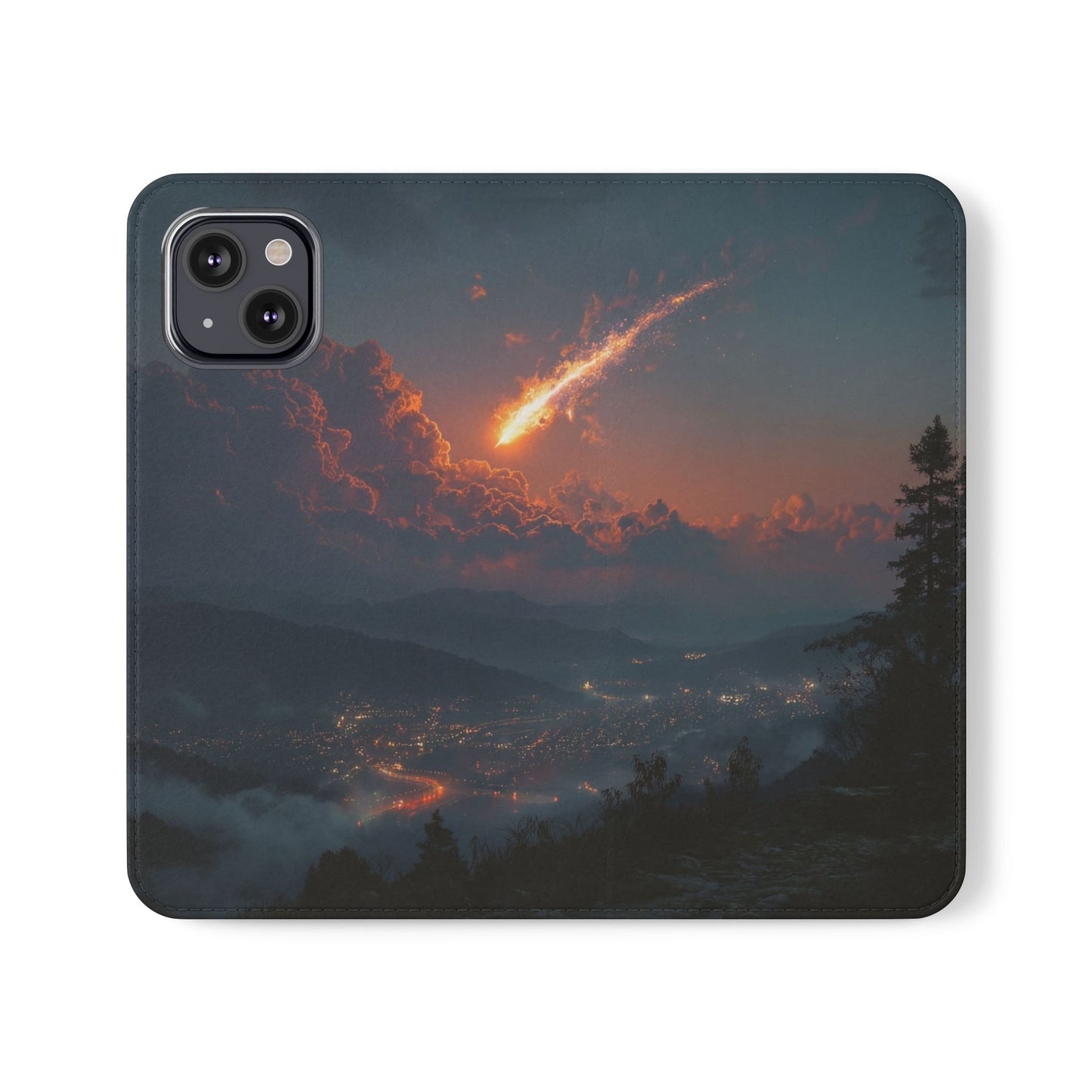 Meteor Over Valley Flip Cases – Crimson Sky Sentinel Cover