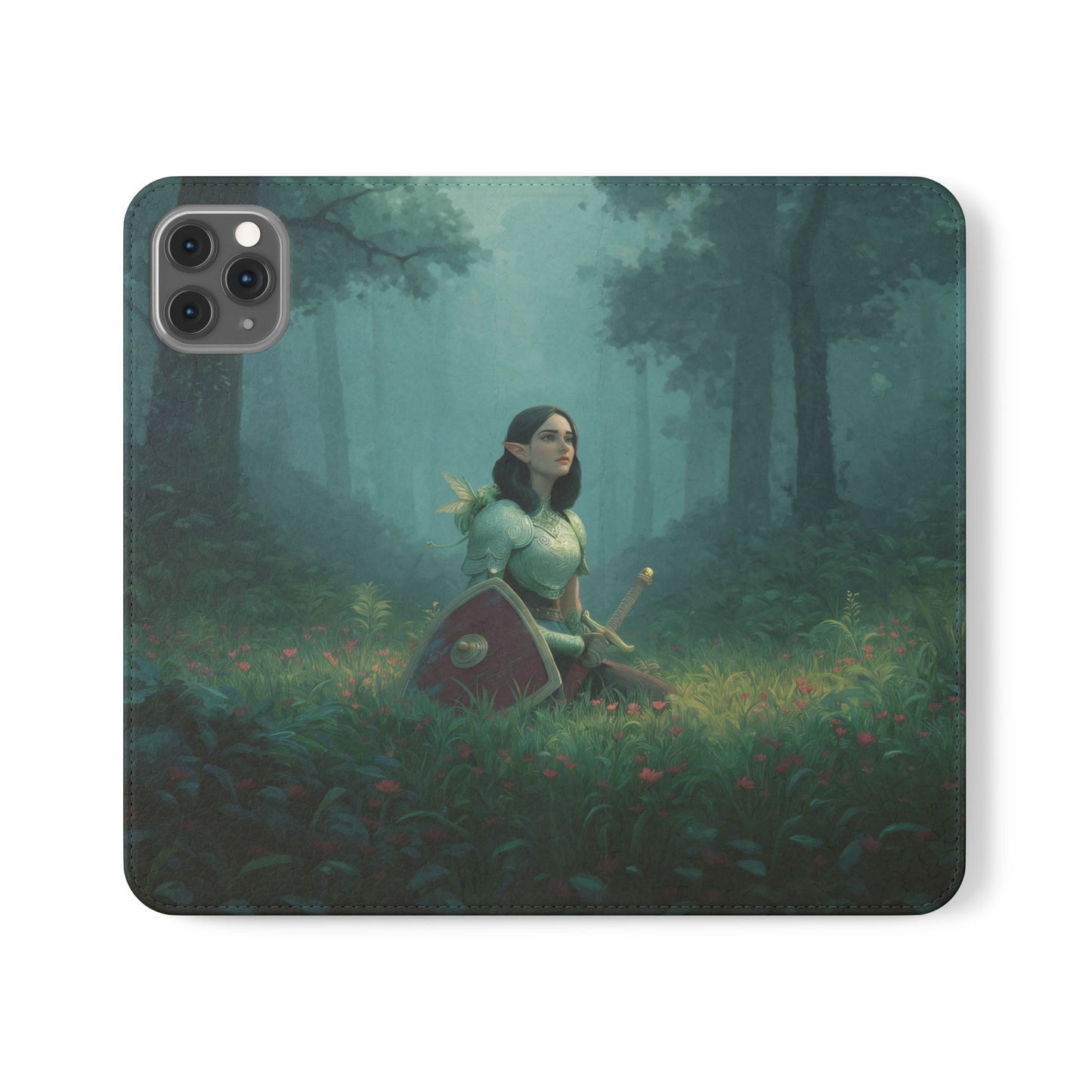 Woodland Sentinel Flip Cases – Green Knight in Misty Grove