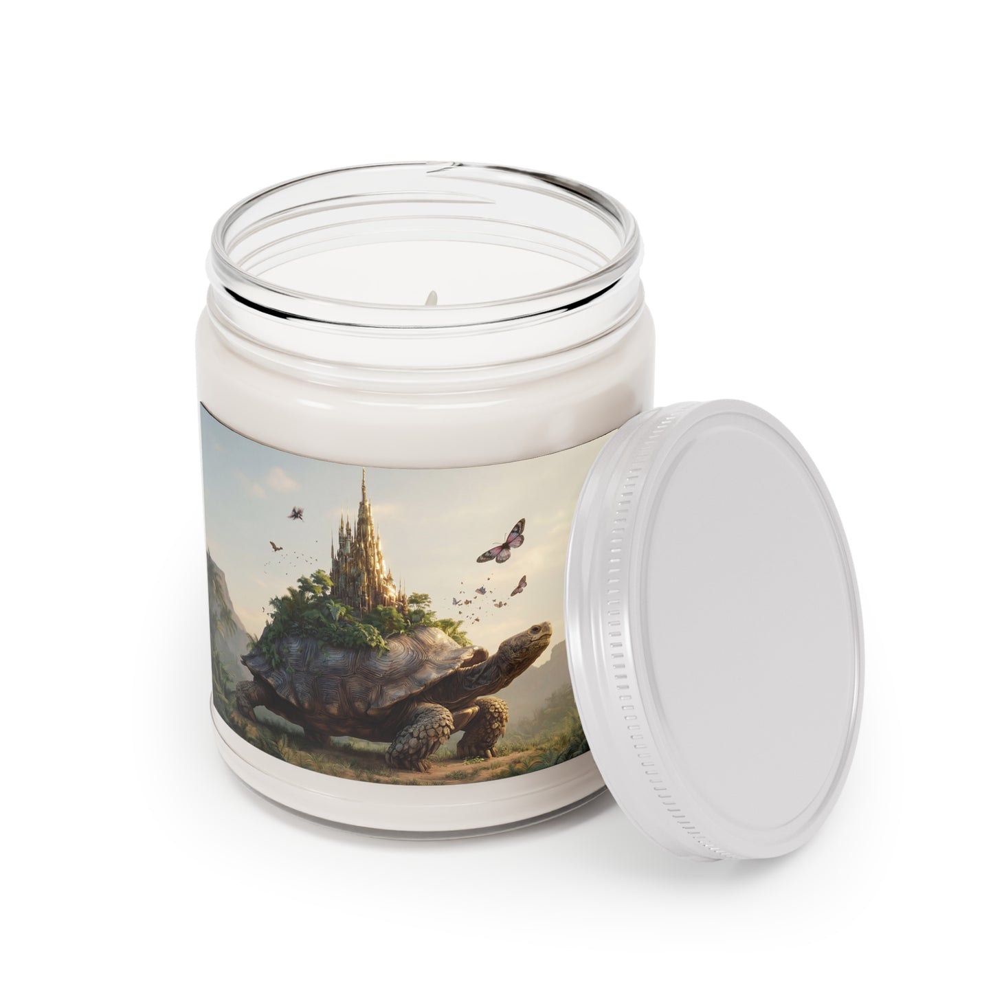 Guardian Turtle Castle Scented Soy Candles with White Lid, 9oz – Sunset Sanctuary on a Living Mountain