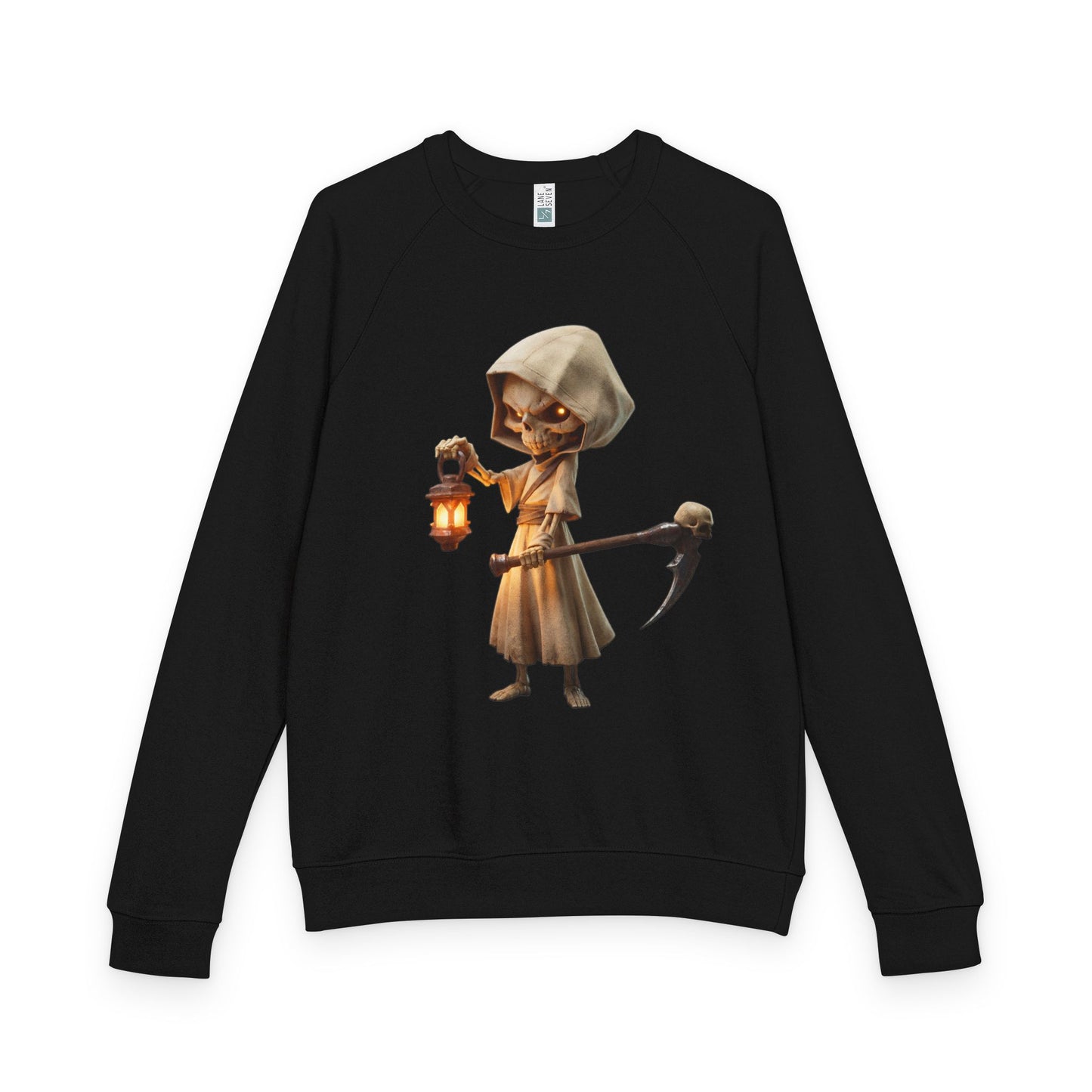 Lantern-Bearing Skeleton Hoodie – Warm Glow Guardian Crewneck