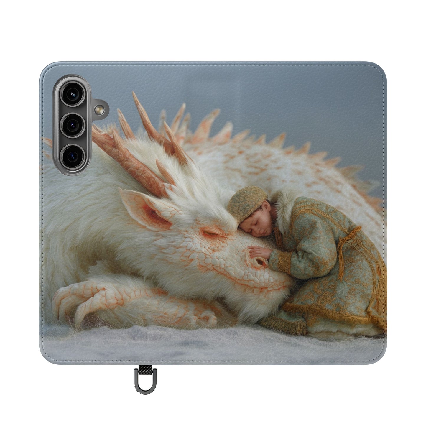 Sleeping Child and Dragon Flip Cases – Snowy Guardian Embrace