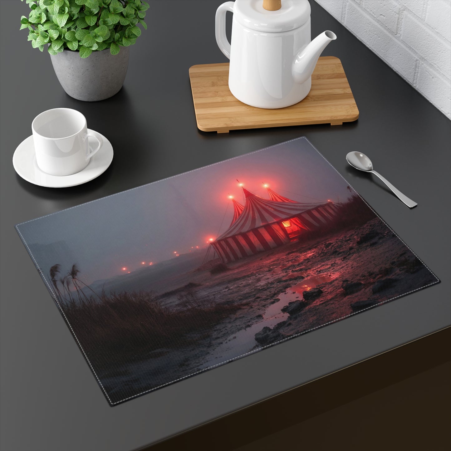 Crimson Circus Tent Placemat – Midnight Mirage by the Water's Edge