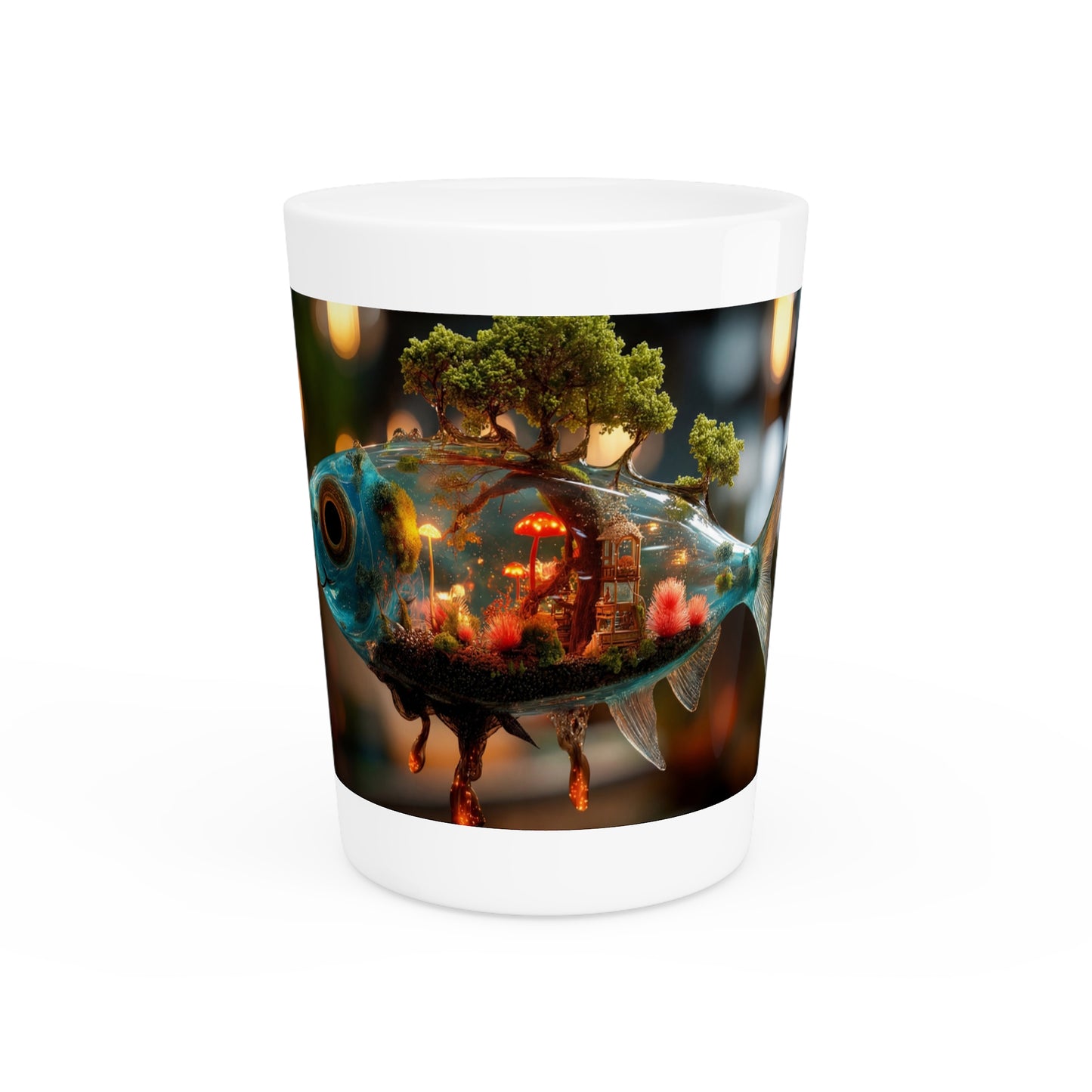 Forest Within Fish Shot Glass – Bioluminescent Underwater Sanctuary