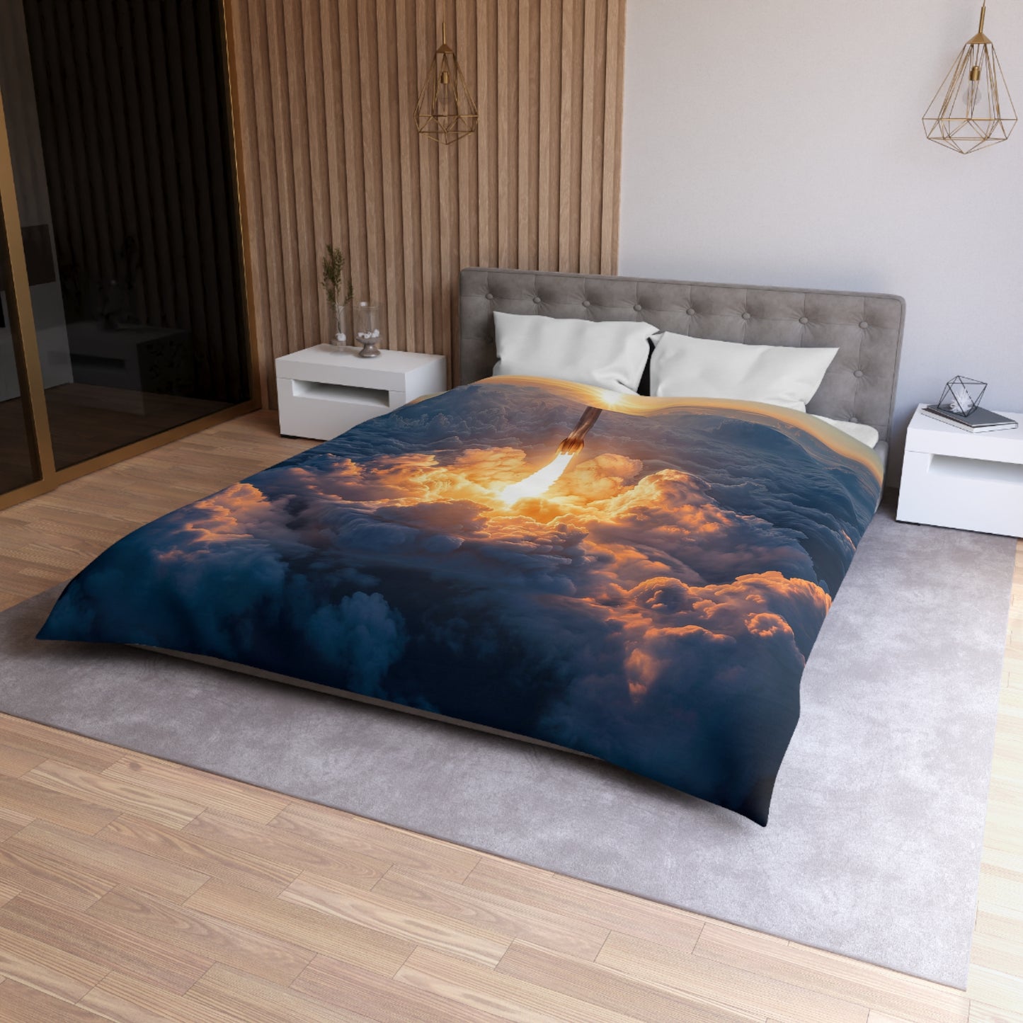 Rocket Sunrise Microfiber Duvet Cover – Piercing Through Clouds Toward Dawn