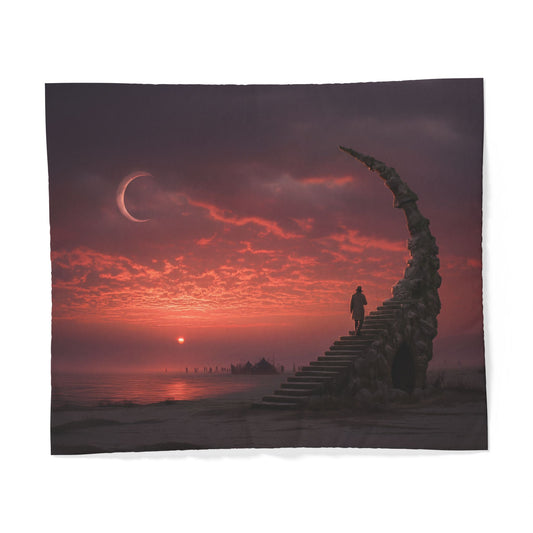 Twilight Stairway Cotton Duvet Cover – Crimson Moonlit Horizon Bedding