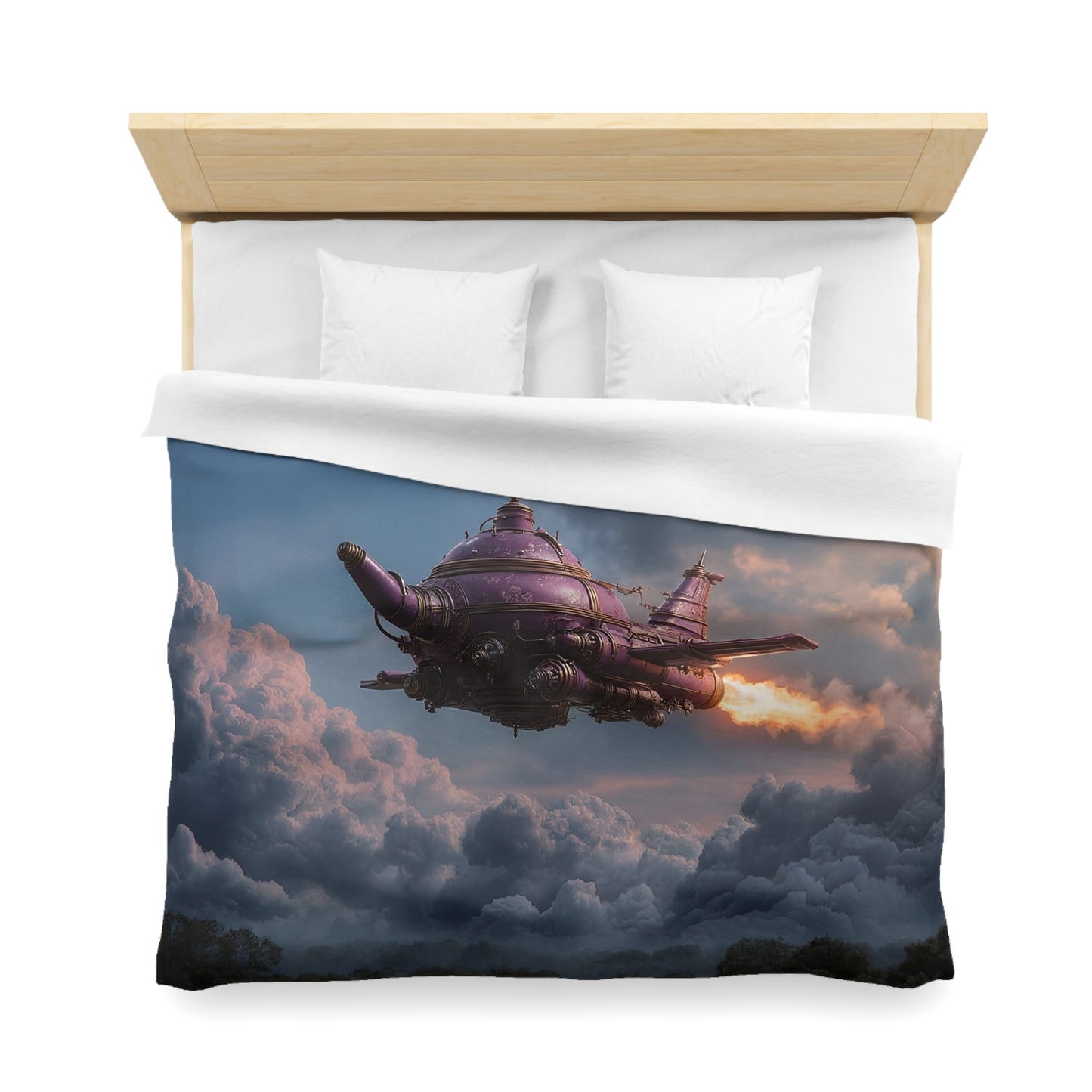 Celestial Teapot Airship Microfiber Duvet Cover – Purple Skyborne Brew
