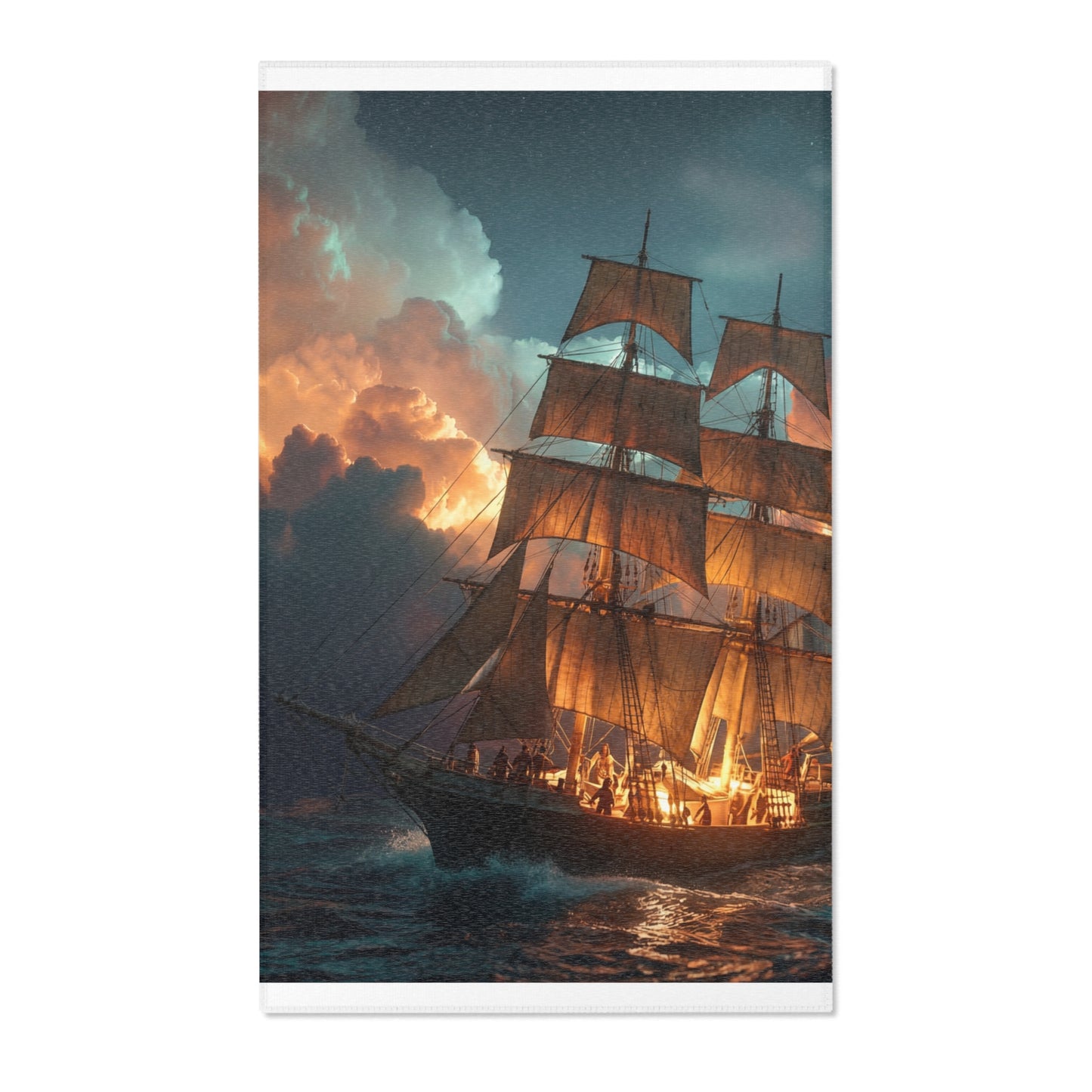 Starlit Galleon Area Rug – Voyage Through Crimson Skies