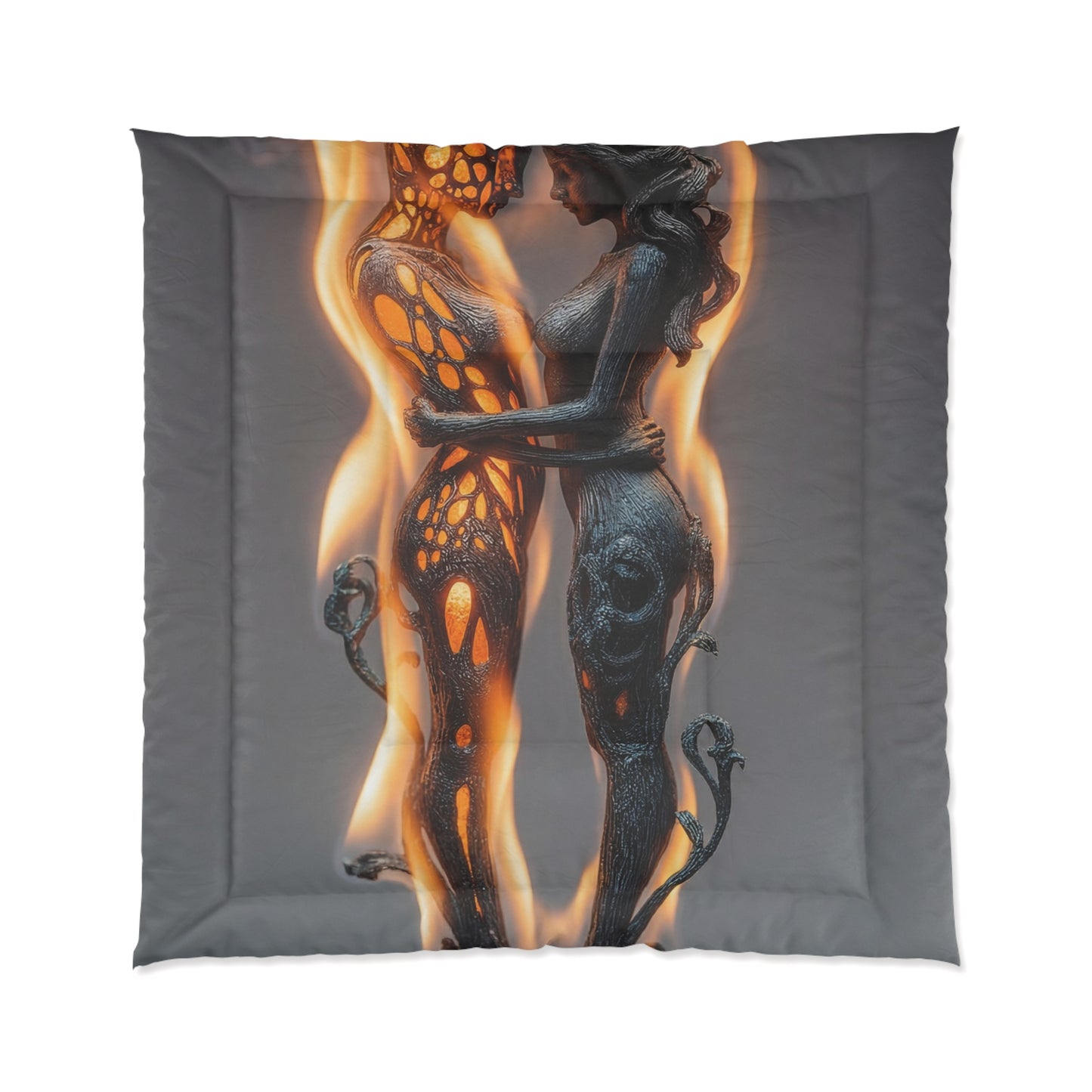 Flamebound Lovers Comforter – Intertwined Souls in Ember Glow