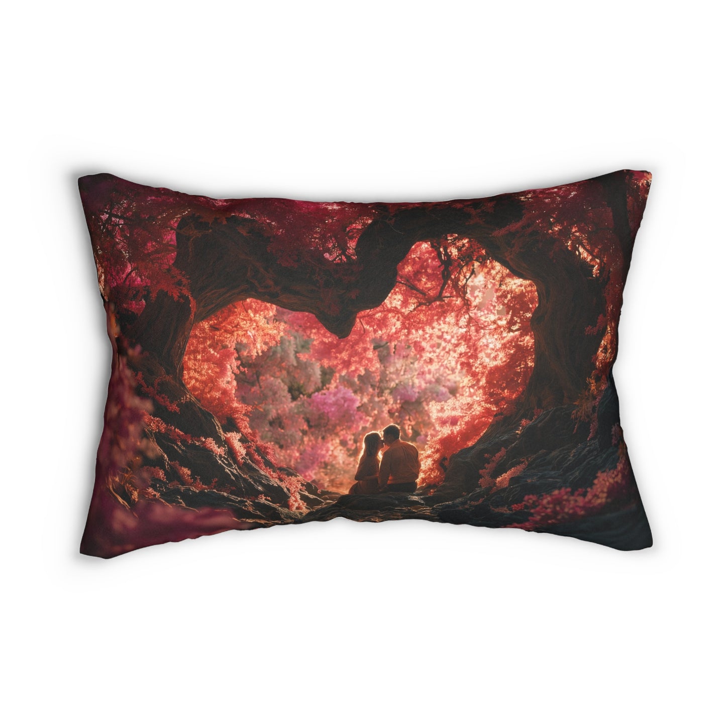 Crimson Canopy Lumbar Pillow – Whispers of Love in a Fuchsia Forest